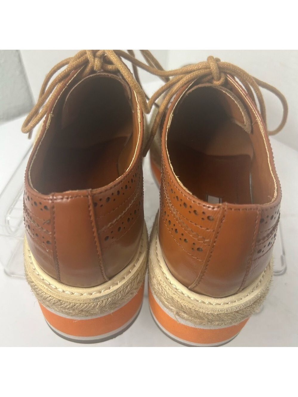 NEW PRADA Brogue Leather Creeper Espadrille Derby Oxford Platform Shoes 6.5 US - Picture 7 of 9